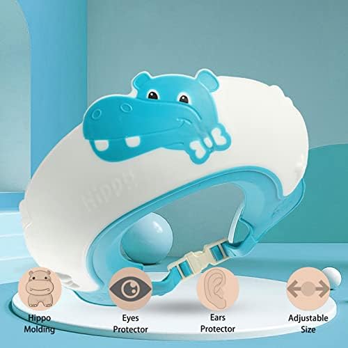 Baby Shower Cap Shield, Shower Cap for Kids, Visor Hat for Eye and Ear Protection for 0-9 Years Old Children,Cute Dinosaur/Crocodile/Hippo shape Makes the Baby Bath More Fun (Hippo, Blue) - Image 3