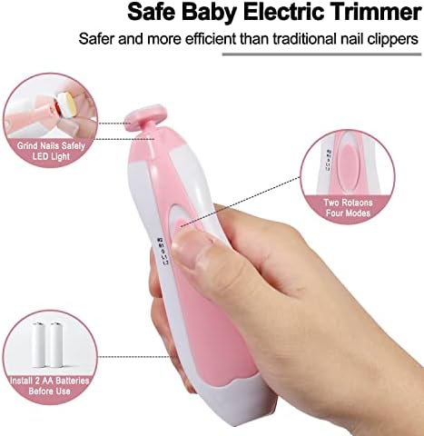 Baby Nail Trimmer Electric, Low Noise Newborn Safe Nail Clipper Kit with Light and Replaceable 6 Grinding Heads, Hand-Holding Care Polish and Trim for Infant Toddler Adults Toes Fingernails, Pink - Image 2