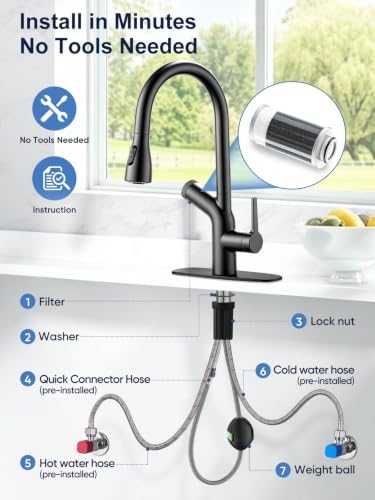Cobbe Kitchen Faucet with Water Filter, Pull Down Sprayer, Matte Black Stainless Steel Kitchen Sink Faucet with Built-in Filter for Drinking Water, Reduces Chlorine & Lead, NSF Certified - Image 6