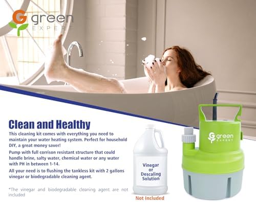 Green Expert Tankless Water Heater Flushing & Descaling Kit 6-in-1, 1/3HP Utility Pump for Circulation, 3-Gallon Bucket, 3/4"GHT Red&Blue Hoses for Isolation Valves Cleaning/Maintenance - Image 3
