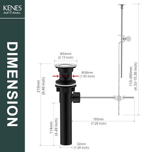 KENES Brushed Nickel Bathroom Sink Drain Stopper Assembly with Lift Rod - Image 6