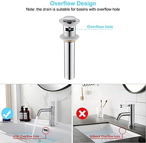 CREA Bathroom Sink Drain Chrome, Sink Stopper Pop Up Drain for Bathroom Vanity Kitchen Sink with Overflow - Image 3