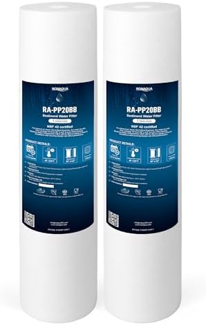 Ronaqua 20" x 4.5" Big Sediment Replacement Water Filter Cartridge, 1 Micron, NSF Certified, for Whole House, Compatible with 155358-43, 2PP20BB1M, AP810-2, FPMB-BB5-20, P5-20BB, SDC-45-2005, 2 Pack by Ronaqua