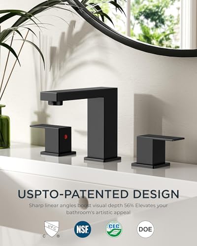 FORIOUS Matte Black Bathroom Sink Faucet 3 Hole 8 Inch Widespread 2 Handle - Image 2