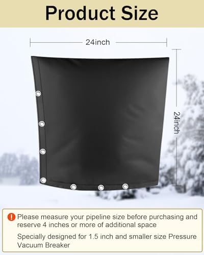 Backflow Preventer Pipe Insulation Cover (5F), 24"X24" Thicker Pressure Vacuum Breaker, Water Well Pump Sprinkler Valve for Winter Freeze Protection, Black - Image 2
