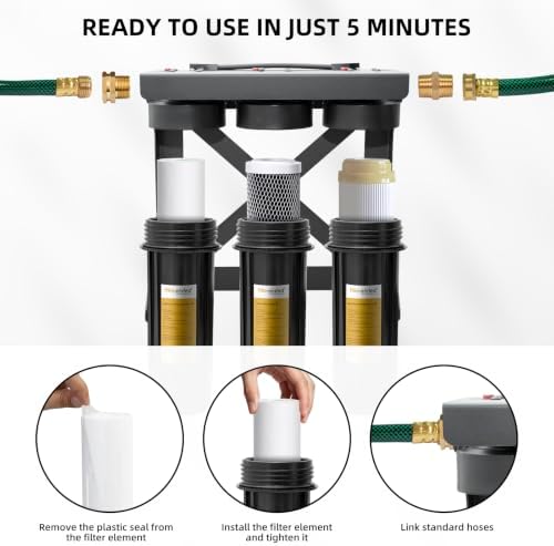 Filterelated Upgraded 3-Stage RV Water Filter with Bracket, PP+Polyphosphate, Carbon Block & 0.01μm UF, 3/4" Brass Fittings, Reduces Sediment, Chlorine, Metals & Odors for Camper, Boat, Garden - Image 5