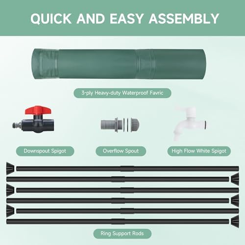 Collapsible Rain Barrel Water Storage Containers-105 Gallon Portable Rainwater Collect System Water Tank to Collect Rainwater from Gutter Downspout Water Catcher with Spigots,Filter＆Overflow Kits - Image 5