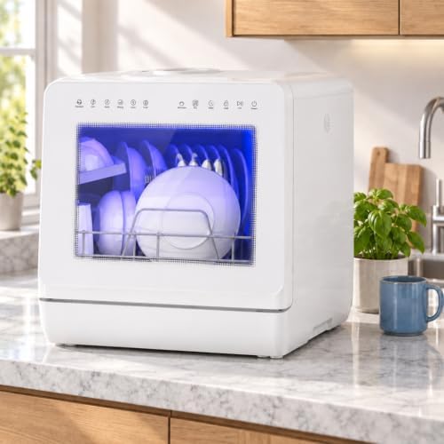 Countertop Dishwasher 5L Tank Water Softener No Hookup, White - Image 3