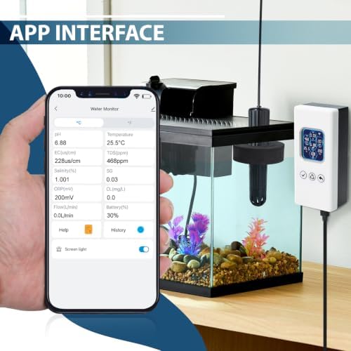 7 in 1 Smart Water Quality Tester, Wireless WiFi Water Monitor Measures pH/ORP/TDS/EC/Salinity/SG/TEMP, Water Quality Meter with App Connection Real-Time Alerts for Aquarium, Saltwater Fish Tank, etc. - Image 4
