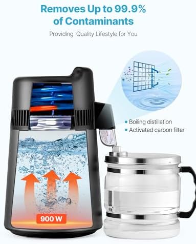 VEVOR Water Distiller, 6L/1.6 Gallon Larger Pure Water Purifier Filter for Home Table Countertop, 900W Glass Pot Distilled Maker, Stainless Steel Interior Drinking Machine to Make Clean Water - Image 3