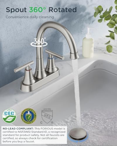 FORIOUS Brushed Nickel Bathroom Faucets, Centerset Faucet for Bathroom Sink - Image 4