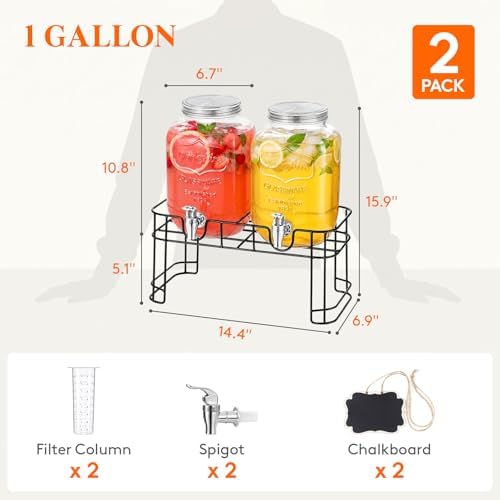 Lifewit 1 Gallon Glass Drink Dispenser with Stand & Fruit Infuser 2 Pcs - Image 2