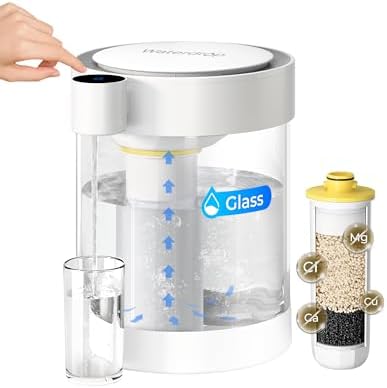 Waterdrop ED12W Glass Rechargeable Water Filter Dispenser, Large 22-Cup, Reduce 70+ Contaminants, Instant Eco-Friendly Countertop Water Filter System, 5-Stage Soften Water Pitcher, with 1 Filter by Waterdrop