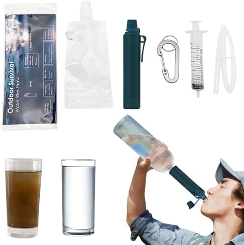 10NM Portable Water Filter System Set,Backpacking Squeeze Water Filtration Purifier Survival System for Hiking (Navy Blue) by Unknown