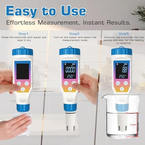 Digital Water Tester 7-in-1 pH/EC/TDS,Hydrogen,± 0.1 pH Accurate - Image 5