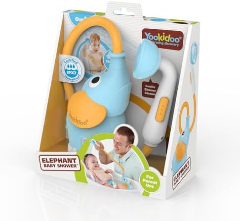 Yookidoo Baby Bath Shower Head - Elephant Water Pump and Trunk Spout Sprayer - One Handed Flow Control for Newborn Babies in Tub Or Sink (Blue&Orange) - Image 6