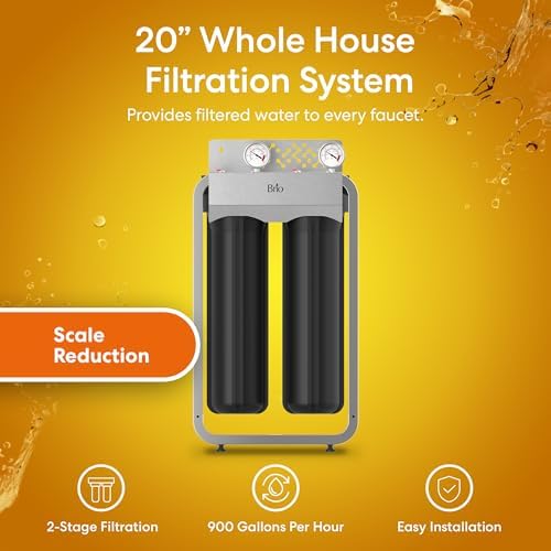 Brio Whole House Water Filter System w/Gauges | 2 Stage Fast-Flow Filtration (Phosphate Anti-Scale, CTO Carbon Block) 4.5" x 20" Filters | Improves Taste, Protects Home Appliances & Shower | 900 GPH - Image 2