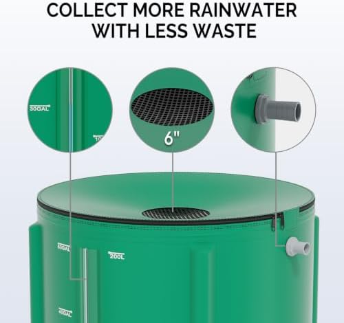 Outvita 50 Gallon Collapsible Rain Barrel with Volume Mark, Rainwater Collection System, Portable Foldable Garden Water Storage Tank, Water Container with Filter Overflow Kit Faucet Green - Image 6