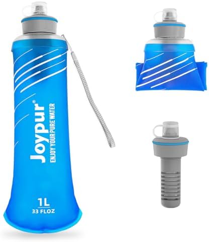 Water Filter Survival - Collapsible Water Bottle with Filter 0.01 Micron Squeeze Filtered Water Bottle 32oz for Hiking Backpacking Camping BPA-Free(Blue 1000ml) by Joypur