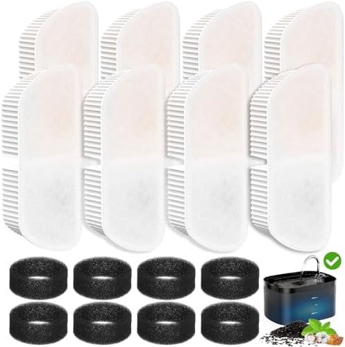 Cat Water Fountain Filters for 84oz/2.5L Petilog Pet Water Dispenser Fountain (8 Filters& 8Sponges) by Petilog