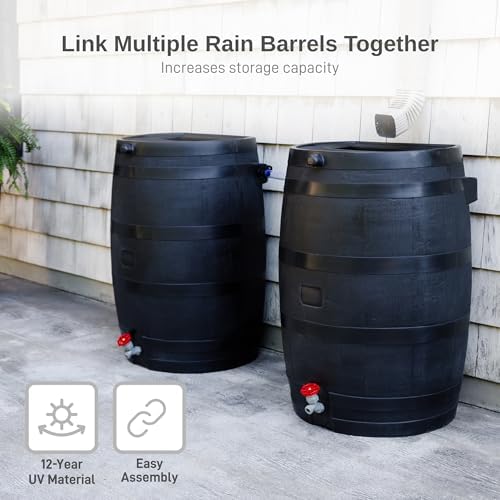RTS Home Accents 50-Gallon ECO Rain Barrel Made with 100% Recycled Plastic, Flat Back Rain Water Collection Barrel, Black - Image 5