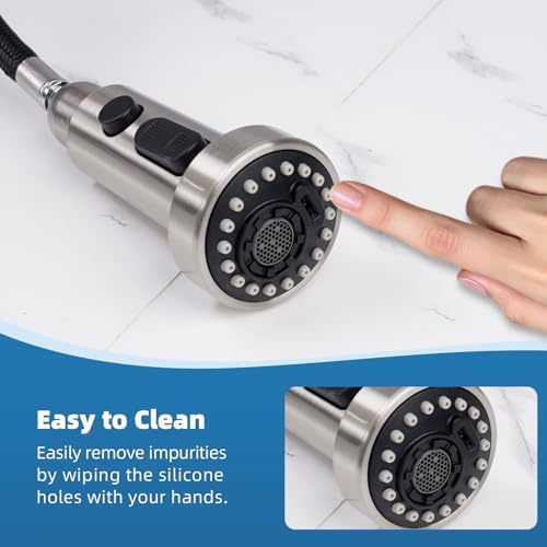 Hibbent NSF/ANSI/CAN 61 & CUPC Certified Pull Down Kitchen Faucet Head Replacement, 3 Function Sink Faucet Sprayer Nozzle with 15 Adapters, Compatible with Moen, Delta, Kohler Faucets, Brushed Nickel - Image 6