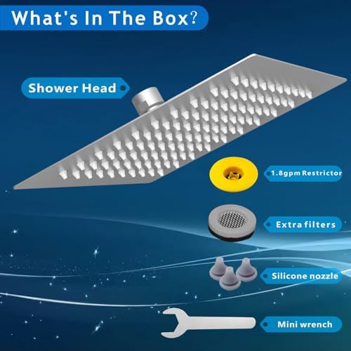 Voolan Rain Shower Head - High Flow Large Rainfall Shower Heads Made of Stainless Steel - Waterfall Bathroom Square Showerhead - Ceiling or Wall Mount (12 * 8 Inch Rectangle, Brushed Nickel) - Image 6