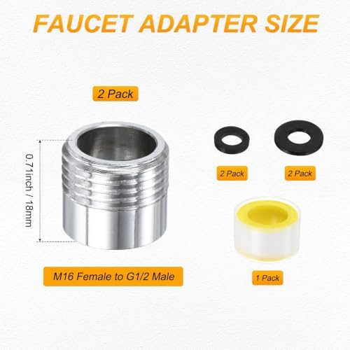 M METERXITY 2-Pack Faucet Adapter, M16 Female to G1/2 Male, for Kitchen - Image 3