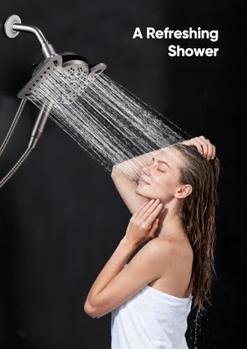 Shower Head with Handheld High Pressure, Rain Shower Head with Fixed Showerhead and 9 Sprays Handheld Shower, Detachable 2-IN-1 Shower head with 59" Rotatable Stainless Steel Hose (Nickel) - Image 6