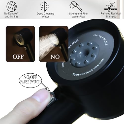 High Pressure Shower Head with Handheld,Shower Head with Filter with Pause Switch Water Saving Filter Showerhead, Filtered Shower with Hose, Bracket and Cotton Filter, Make Bathing Healthier (black) - Image 5