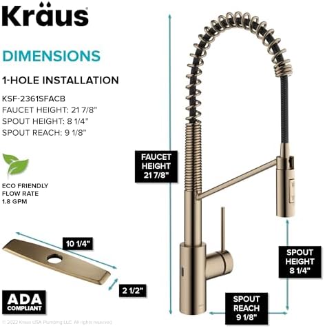 KRAUS Oletto Touchless Sensor Commercial Pull-Down Single Handle Kitchen Faucet with QuickDock Top Mount Assembly in Spot Free Antique Champagne Bronze, KSF-2631SFACB - Image 4