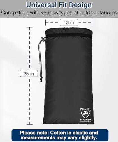 Enlarge Outdoor Faucet Cover for Winter Freeze Protection, 13” W x 25" H Hose Bib Covers Socks for Garden Lawn Faucets & Yard Hydrant, Reusable Long Insulated Spigot Cover, Black, 1 Pack - Image 2