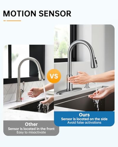 WEWE Touchless Kitchen Faucet with Soap Dispenser Set, Brushed Nickel - Image 4