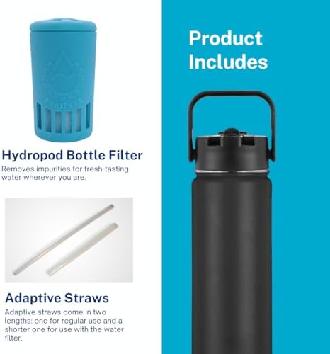 HydroBottle | Stainless Steel Filtered Water Bottle, 24 oz | BPA-Free, Removes Lead, Chlorine, Arsenic, VOCs | Filter Lasts 3 Months, Replaces 568 Plastic Bottles (Black) - Image 2