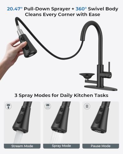 Kitchen Faucet with Glass Rinser, Pull Down Sparyer, 3 Water Modes - Image 4