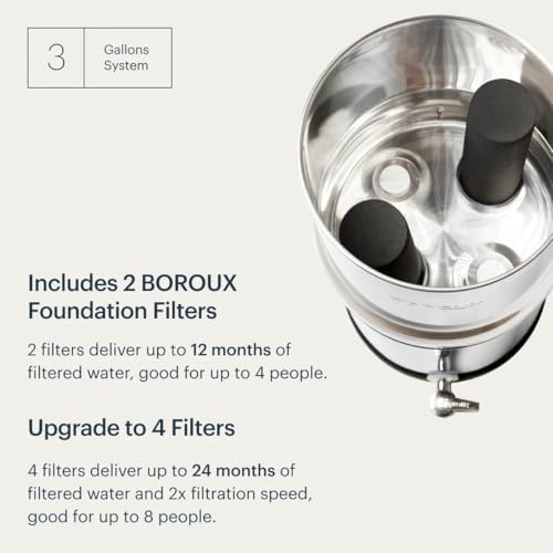 Boroux Legacy Gravity-Fed Countertop Stainless Steel Water Filter System | 3 Gallons with 2 Authentic Black Foundation. Filters - Image 5