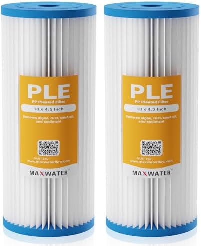 Max Water 25 Micron 10 x 4.5 Pleated Sediment Water Filter, Washable Replacement Cartridge for 10" BB Whole House Systems Compatible with R50-BBSA, FXHSC, WFHDC3001, W50PEHD, GXWH40L (2 Pack) by MaxWater