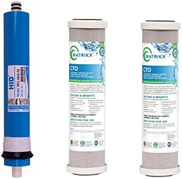 RO Filter Set with RO Membrane, 75 GPD Membrane, for 3 Stage System by MATRIKX