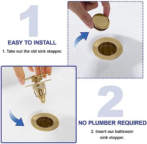Universal Bathroom Sink Stopper - Pop Up Sink Drain Stopper, Push Button Flixfilter Sink Drain Stopper Replacement, Wash Basin Drain Filter Plug Anti-Clogging Basket, Brushed Gold - Image 5