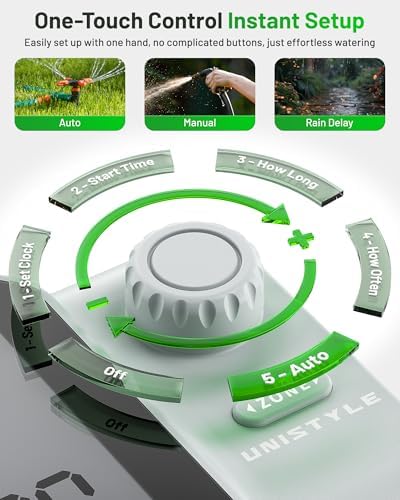[All-New 2027] 3 Zone Sprinkler Timer with Brass Inlet, Unistyle Water Timer for Garden Hose with Rain Delay/Manual Watering/Automatic Irrigation, Hose Timers with Large LCD for Yard and Lawn Patio - Image 2