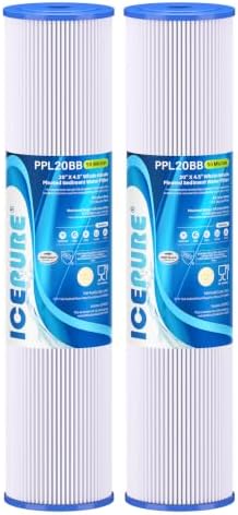 ICEPURE 20" x 4.5" 50 Micron Whole House Pleated Sediment Filter for Well Water,Remove Rust, Replacement Cartridge for ECP5-BB, AP810-2, HDC3001, SPC-45-1005, CP5-BB, ECP1-20BB, S1-20BB,R30-20BB,2Pack by ICEPURE