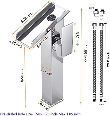 Chrome Bathroom Faucet LED 3 Color Changing Light Waterfall Vessel Sink Faucets Single Handle One Hole Bowl Sink Faucet Vanity Lavatory Deck Mount Bath Mixer Tap Tall Body Modern with Supply Lines - Image 2