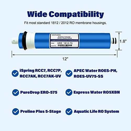 75 GPD RO Membrane Filter Replacement, Reverse Osmosis Membranes, Compatible for iSpring RCC7 / RCC7AK / RCC7P / RCC7P-AK / RCC7D / RCC7U, APEC ROES-UV75-SS/ROES-UV75 / ROES-PH75 (1 Pack) - Image 4