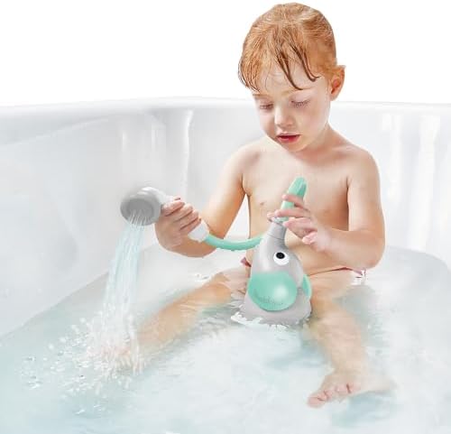Yookidoo Baby Bath Shower Head – Elephant Water Pump with Trunk Spout Sprayer & Rinser, Dual Knob Flow Control, Bath Time Essential for Newborns, Tub or Sink (Turquiose) - Image 4