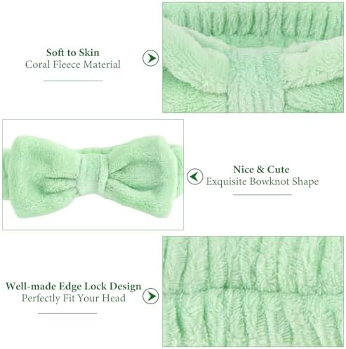 Ondder Green Spa Terry Cloth Skincare Headbands for Women - 8 Pcs Makeup Bow Hair Bands for Face Washing and Skin Care - Image 2