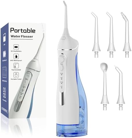 Cordless Portable Water Flosser with 300ML Tank: Rechargeable Oral Irrigator with 5 Tips for Travel, Braces Care and Sensitive Gums, IPX7 Waterproof Teeth Cleaning Device(White) by Unknown
