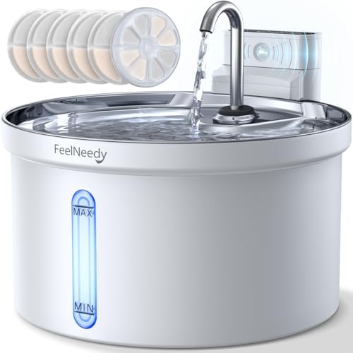 Wireless Cat Water Fountain with Sensor [Water & Battery Separation] FEELNEEDY Smart Pet Water Fountain, 3.5L/118oz 4000mAh Battery Operated Water Fountains for Cats Dogs + 6 Filters by FEELNEEDY