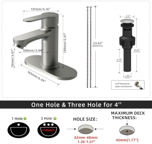 BELZ Nickel Bathroom Faucet, Lead-Free for 1 or 3 Hole 4" Vanity Sink - Image 2