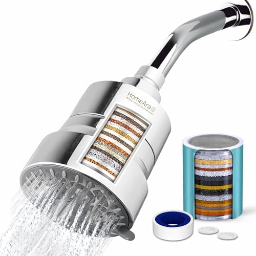 20 Stage Filtered Shower Head with High Pressure, Hard Water Shower Filter with Replaceable Cartridge, 5 Spray Modes, Water Softener Shower Removes Chlorine and Fluoride for Hair and Skin Care by HomeAra