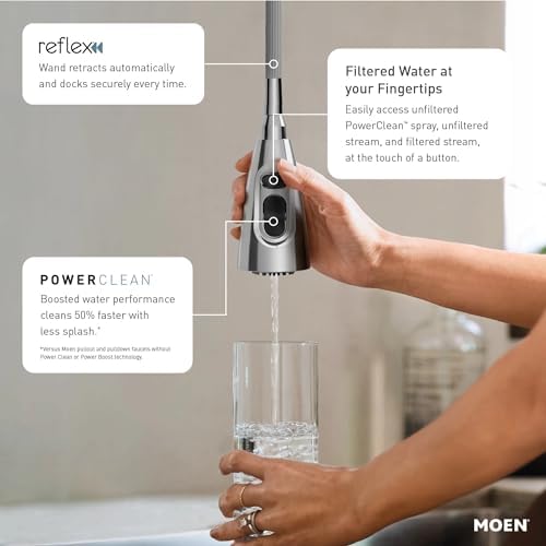 Moen Align Chrome 3-In-1 Water Filtration Pre-Rinse Spring Pull Down Kitchen Faucet, Water Filter for Sink Faucet Sold Separately, F5923 - Image 2